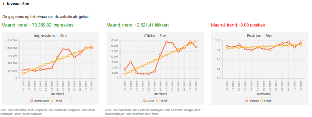 Voorbeeld SEO-prestatiegrafieken via maandelijkse email-notificaties 1